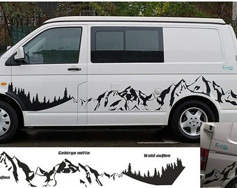 Design sticker set mountain landscape with forest 6-piece sticker set for vans and motorhomes on both sides