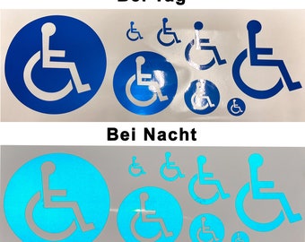 Rollstuhl Wheelchair Aufkleber Sticker Folie stark blau Reflektierend TÜV zertifizierte Folie verschiedene Ausführungen und Grössen