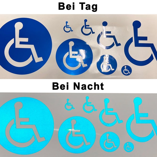 Rollstuhl Wheelchair Aufkleber Sticker Folie stark blau Reflektierend TÜV zertifizierte Folie verschiedene Ausführungen und Grössen