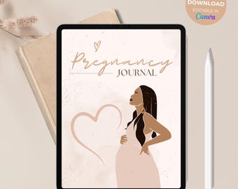 Diário de Gravidez para Mães de Primeira Viagem | Modelo Editável no Canva (Download Digital)