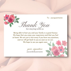 Airbnb Dankeschön-Karte, Pink Flower Hausregel geeignet für VRBO als Dankeschön-Notizen