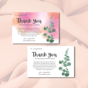 Carte de remerciement Airbnb, téléchargement numérique, aquarelle de feuilles vertes minimalistes, carte de bienvenue, modifiable avec Canva