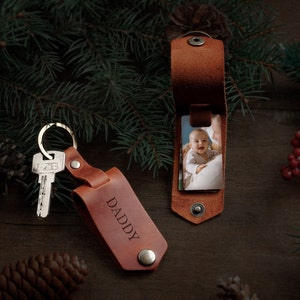 Personalized leather picture keychain First Father's day gift from son, photo keyring for husband, customized gift for dad, daddy key fob
