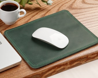 Personalized accessories Green leather mousepad - Corporate gifts with logo, business gifts, unique employee appreciation gifts