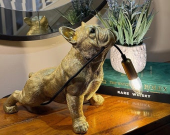 French Bulldog Table / Desk Lamp - Gold Colour - H28cm x L35cm - Frenchie Dog