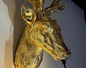 Stag / Deer Trophy Head Wall Light - Gold Aluminium Metal - D53cm Quirky Lamp