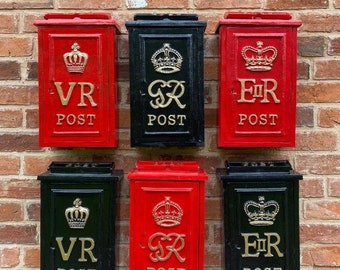 Cast Iron Royal Mail Wall Postbox Letter Box - Choice of ER GR VR - Red or Black