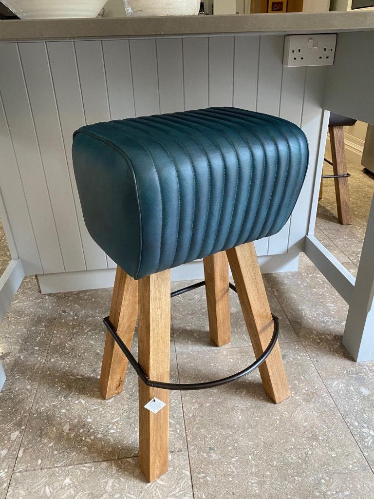 Leather Breakfast Bar Kitchen Counter Stool Wood Legs Pommel Etsy UK