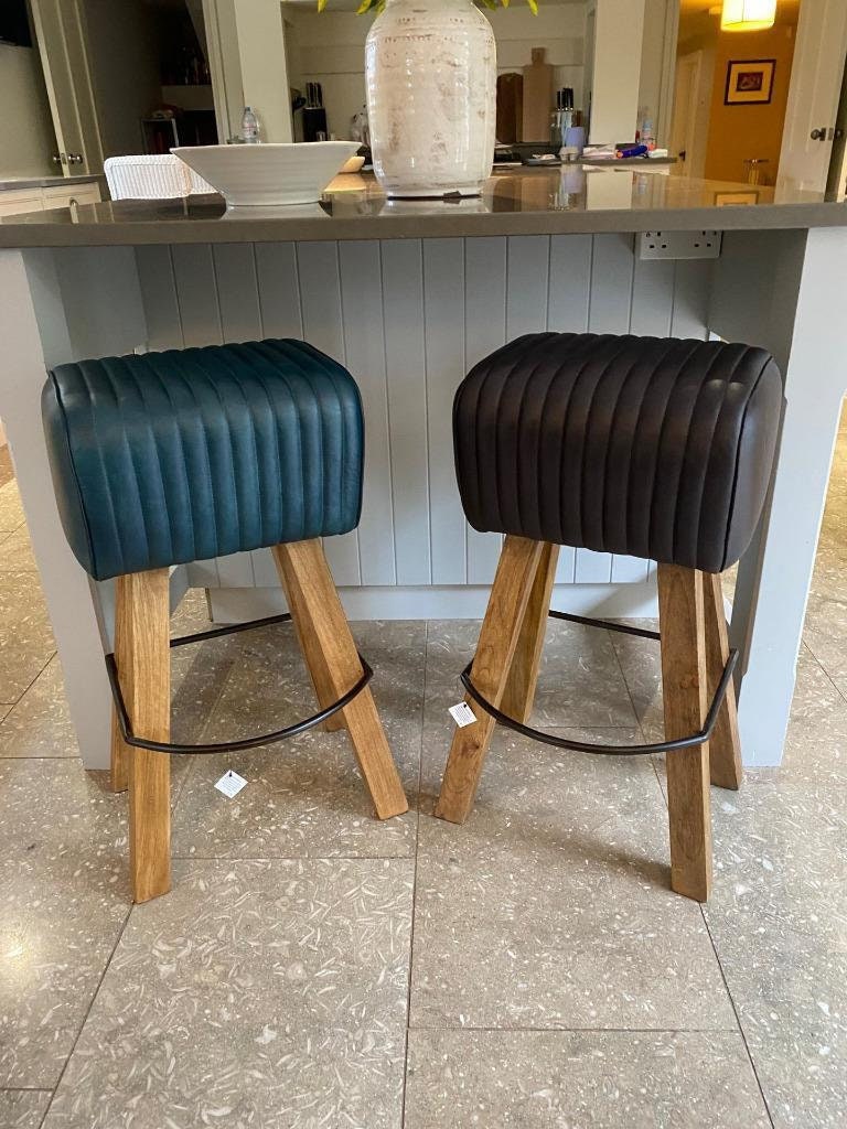 Leather Breakfast Bar Kitchen Counter Stool Wood Legs Pommel Etsy UK