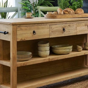 Solid Wood Kitchen Island / Breakfast Dining Bar - 120cm x 60cm - Reclaimed Elm