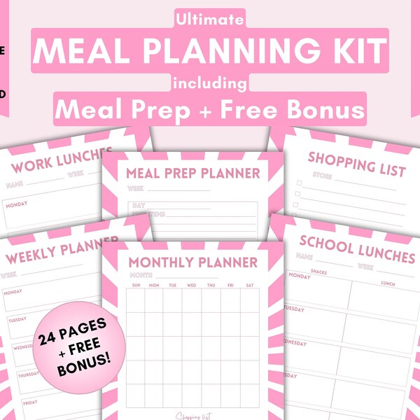 MEAL PLANNER 25 pages, Grocery List, School Lunch Planner, Healthy Meal Prep, Food Tracking, US Letter Happy Planner, Printable pdf