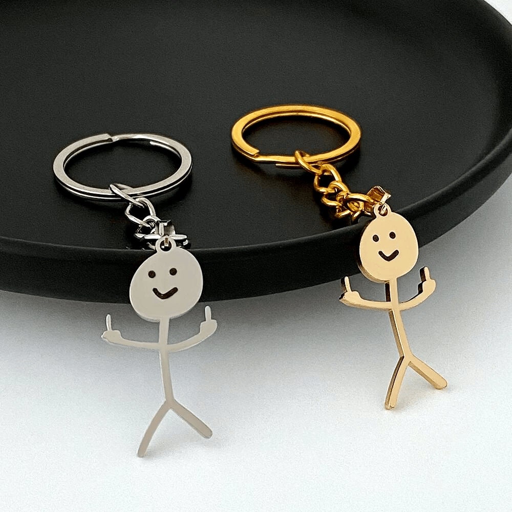 Funny Middle Finger Stick-man, Cat, Dog & Frog Keychain, Funny Gifts, Funny  Keychain, Funny Key-ring 