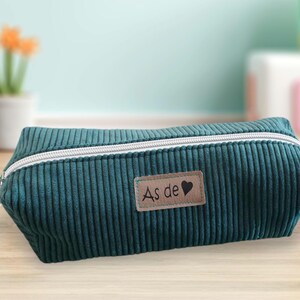 Trousse école carrée en velours côtelé pour crayons et accessoires scolaires