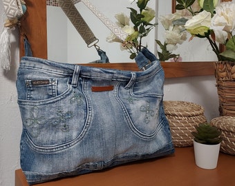 Sac besace en jeans denim recyclé pour femme style bohème