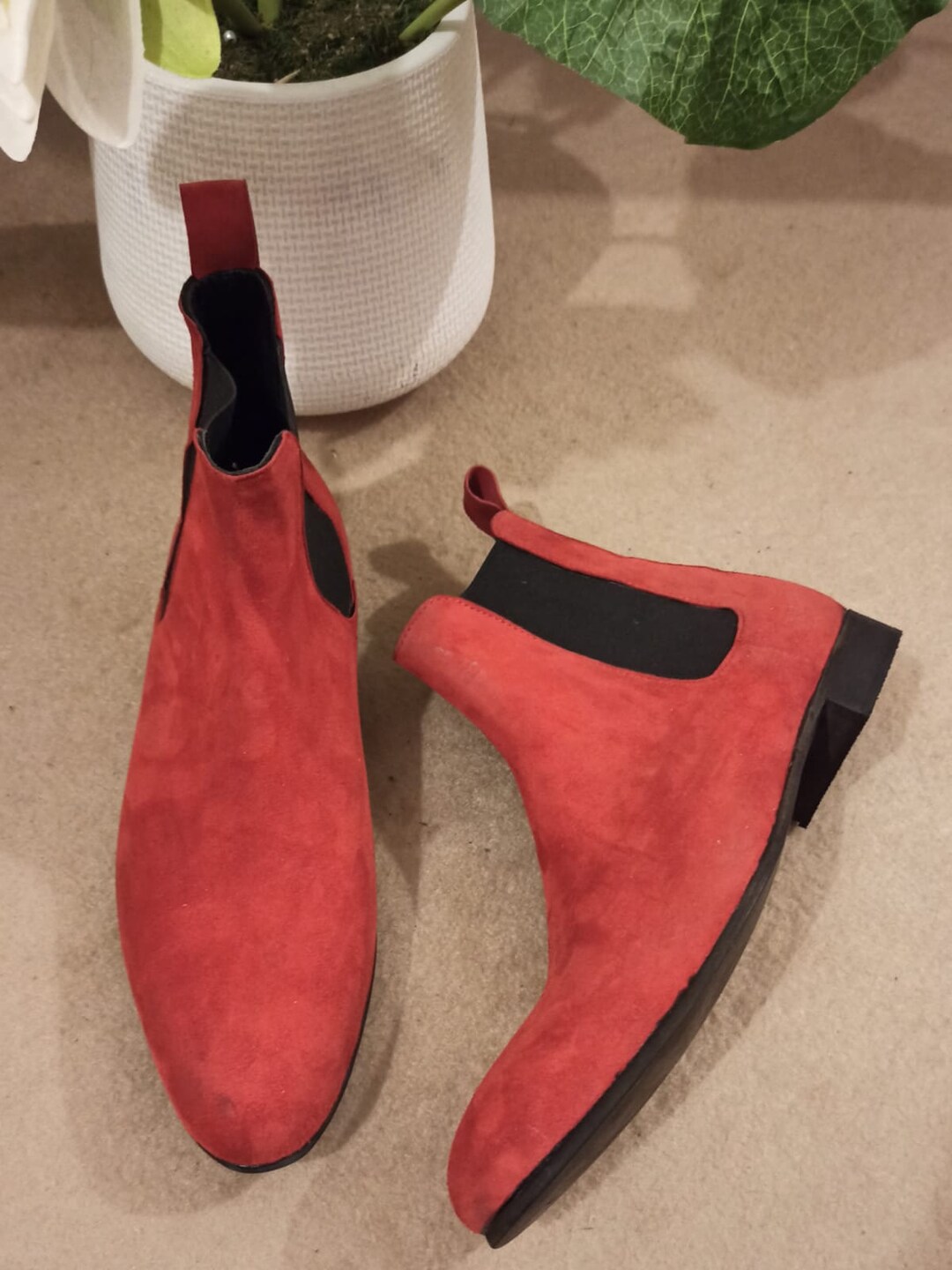 Chelsea Boots Red Suede Leather Ankle Boots for Men Western Boots Etsy