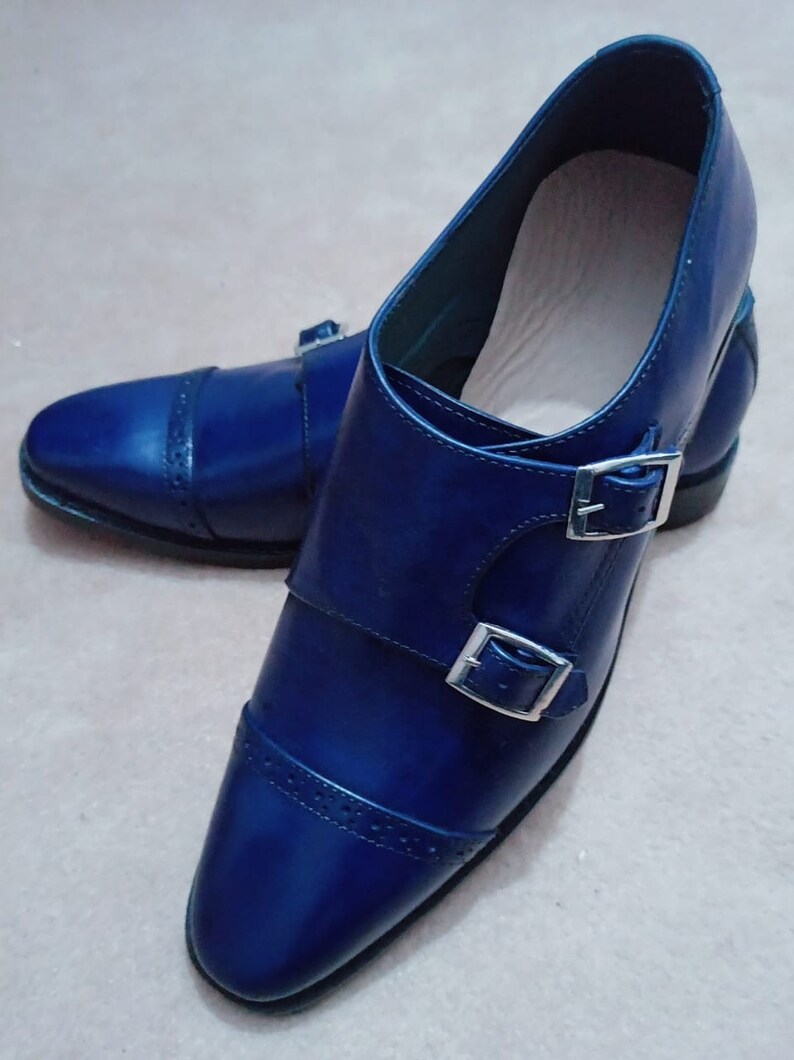 Royal Blue Double Monk Shoes for Men's Blue Dress Shoes Etsy