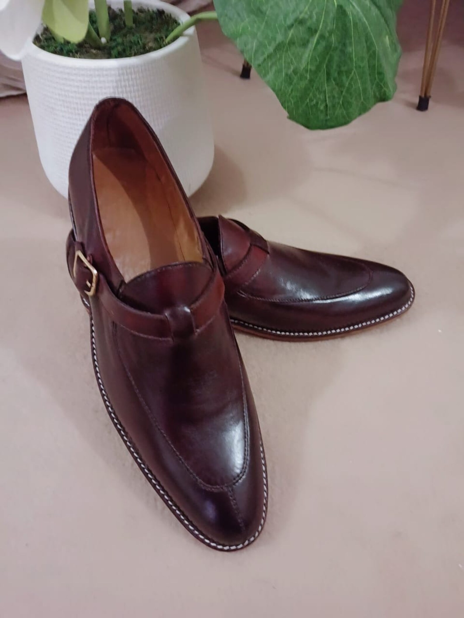 Premium Ascot Monk Strap Men's Formal Dress Shoes - Brown