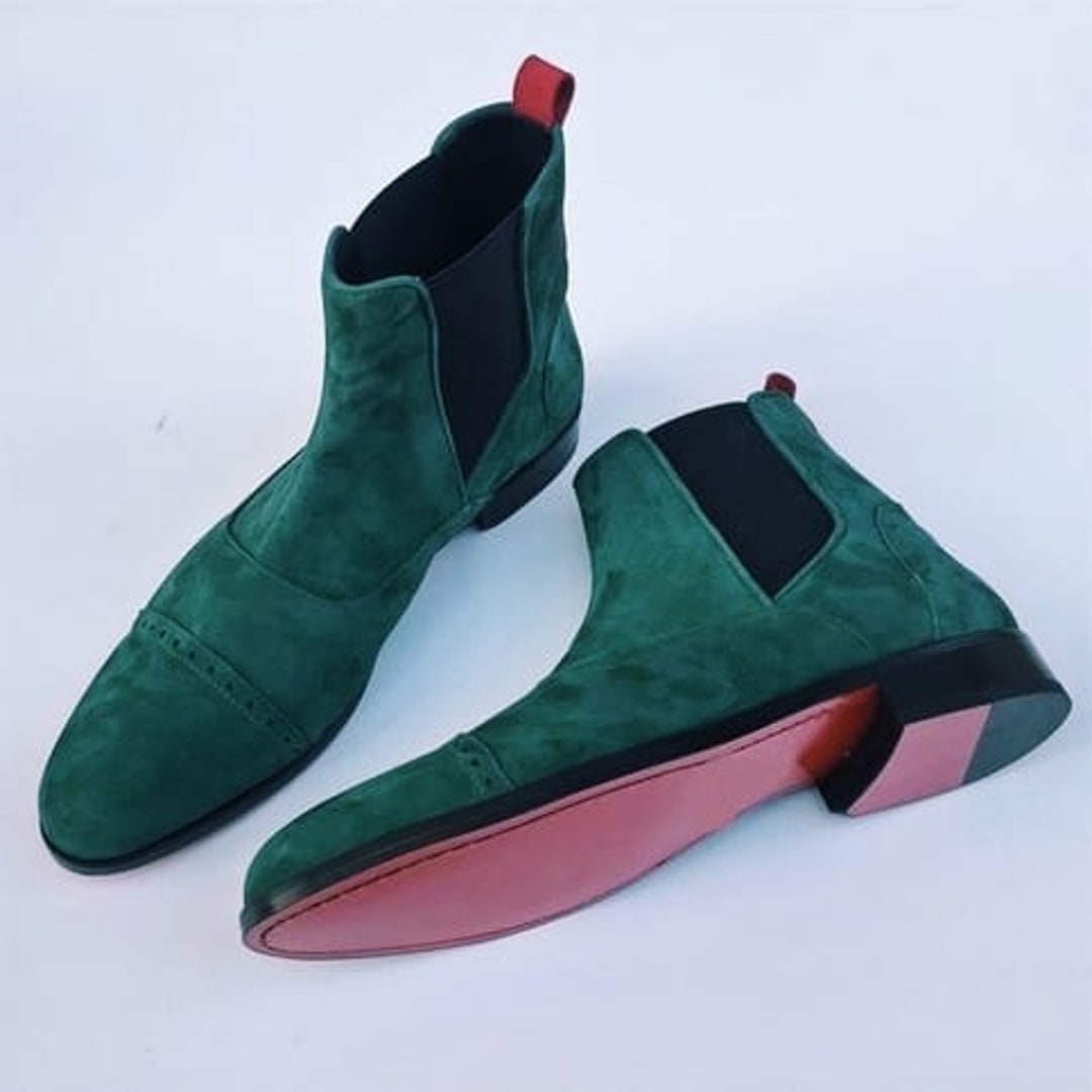 Green Chelsea Boots for Men Green Suede Leather Ankle Boots Western