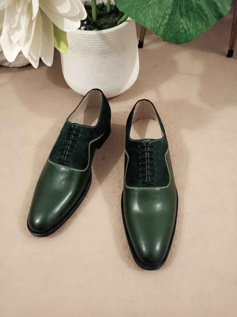 Men's Green Wedding Shoes Green Suede Leather Shoes, Men Green Dress