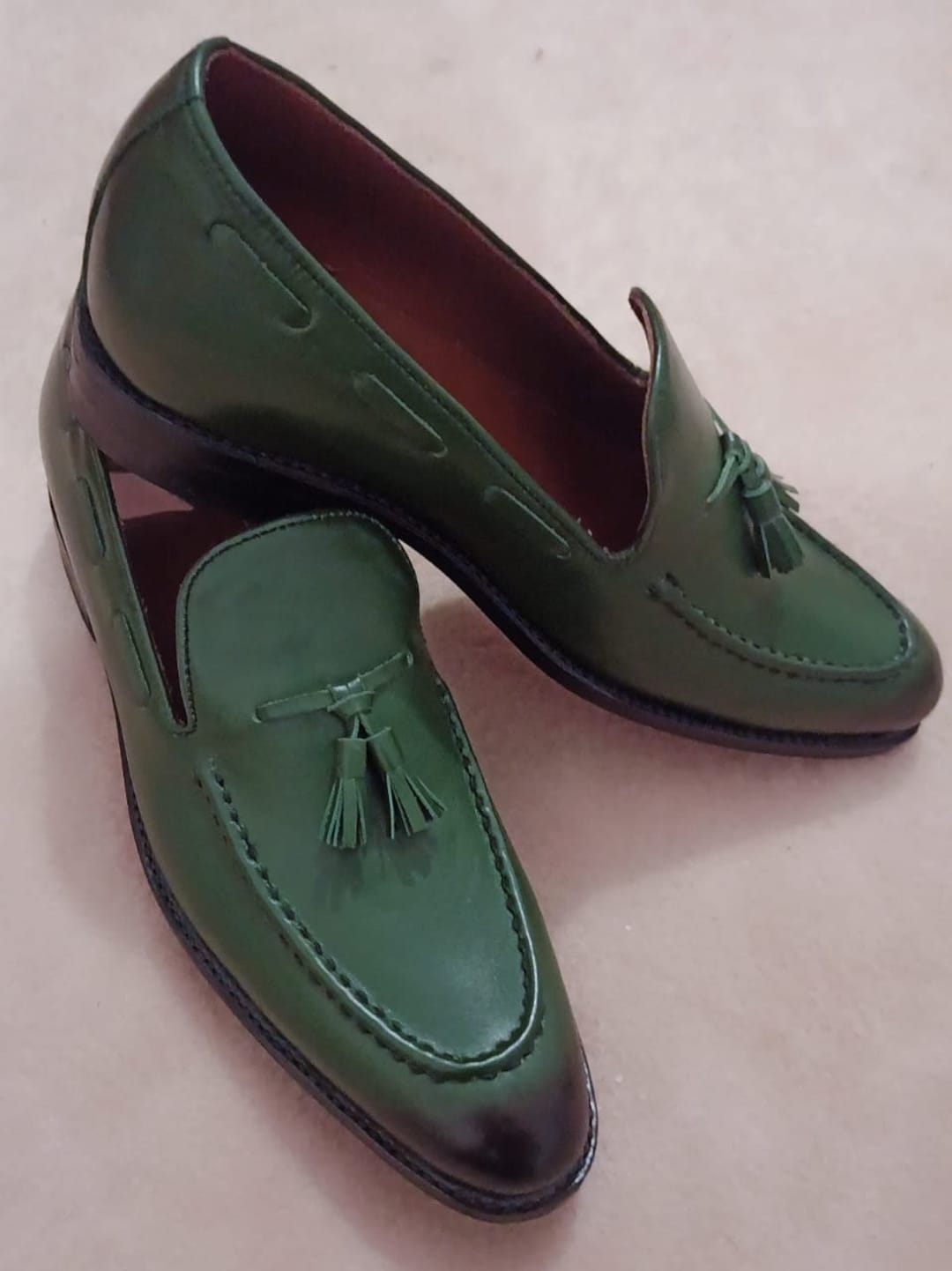 Green Tassel Loafers Slip-on Fashion Shoes for Men Green Shoes - Etsy