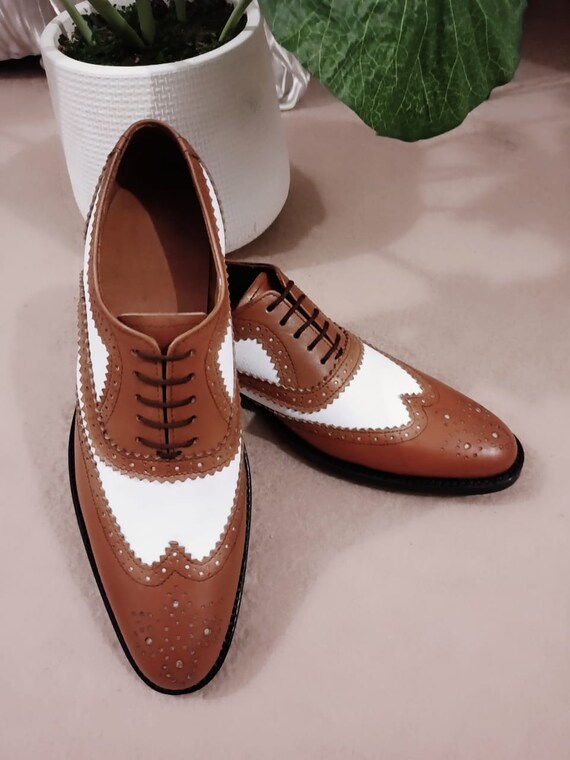 Men s Brown Spectator Shoes Oxford Wingtips Brogue Toe Etsy UK