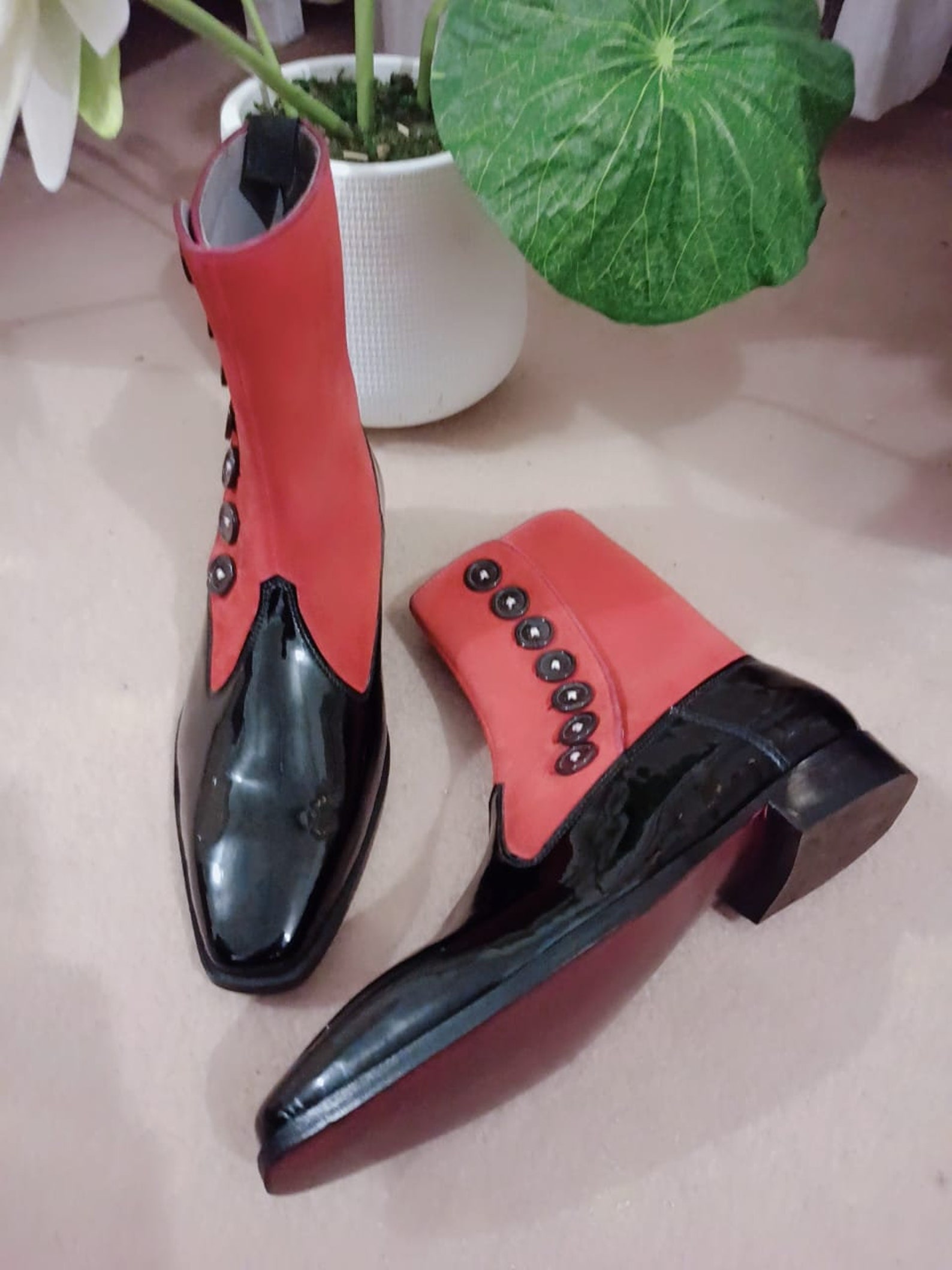 Black And Red Polka Dot Men's Boots