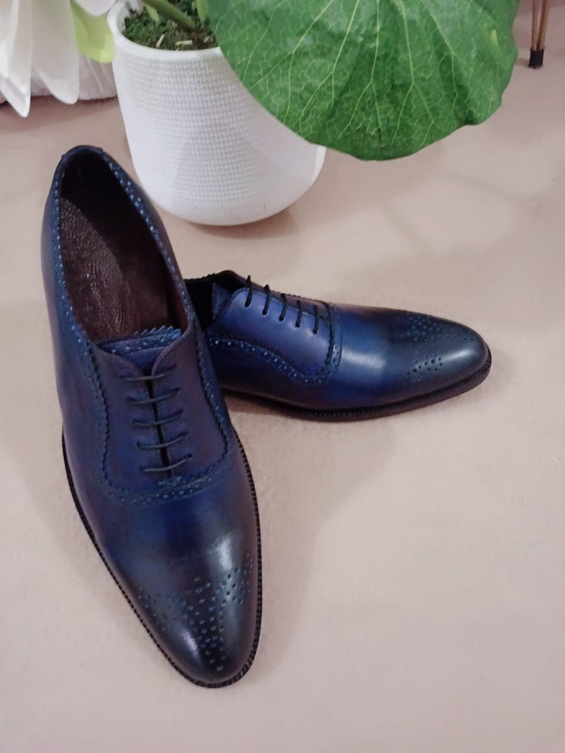 Navy Blue Dress Shoes for Men Fashion Brogue Shoes Etsy