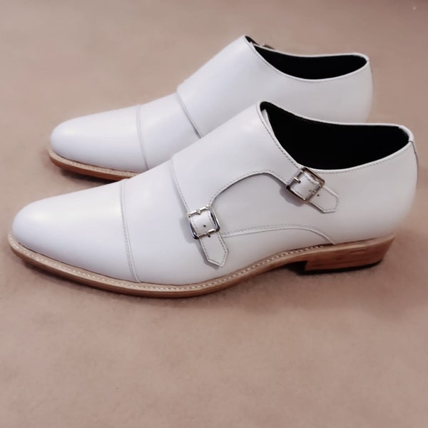 White Double Monk Shoes for Men's Oxford White Shoes Business Formal Shoes