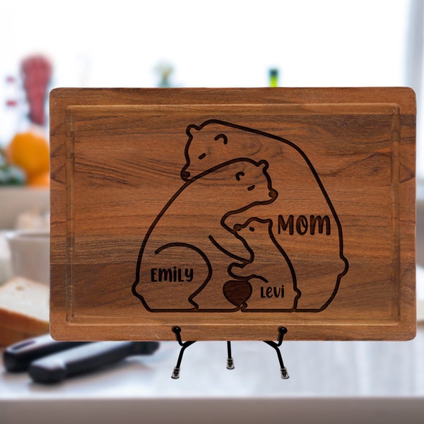Custom Mama Bear with Kids Names Cutting Board, Mother's Day Gift, Personalized Board, Gift for Mom, Mom Birthday Gift, New Year Gift