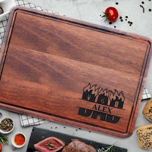 Personalized BBQ Cutting Board for Dad, Custom Engraved Name Gift for Fathers Day, Grill Master, Grandpa Gift, Birthday or Christmas Present