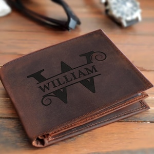 Billetera de cuero personalizada, Billetera triple, Billetera para hombre, Regalos personalizados para papá, Billetera personalizada, Billetera grabada, Regalo para él, Billetera