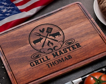Custom Grill Master BBQ Board, Gift For Men, Grilling Gifts, BBQ Gifts, Meat Cutting Board, Steak Board, Personalized Cutting Board,Dad Gift