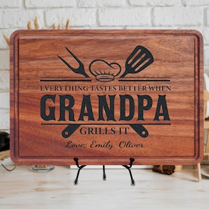 Personalized BBQ Cutting Board Gift for Grandpa, Grilling Accessory, Gift from Grandkids, Father's Day Gift, Grandpa's Birthday Gift