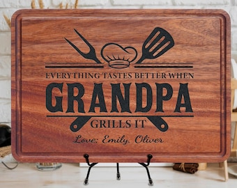 Personalized BBQ Cutting Board Gift for Grandpa, Grilling Accessory, Gift from Grandkids, Father's Day Gift, Grandpa's Birthday Gift