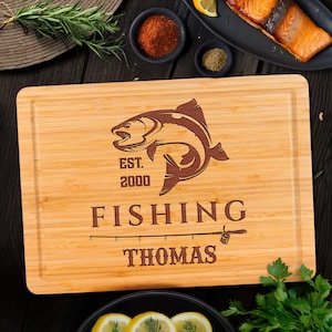 Personalized Fishing Cutting Board, Engraved Fisherman Gift Charcuterie Board, Cutting Board For Fisherman, Fishing Gift For Dad, Papa Gift
