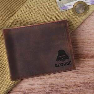 Cartera de cuero personalizada, cartera de cuero genuino grabada, regalo de aniversario para él, hombre, padre, papá, esposo, novio