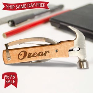 Personalized Hammer Multi Tool for Dad, Father&#39;s Day Gift, Custom Name Gift for Him, Father&#39;s Day Handy Tool, Engraved Wood Handle
