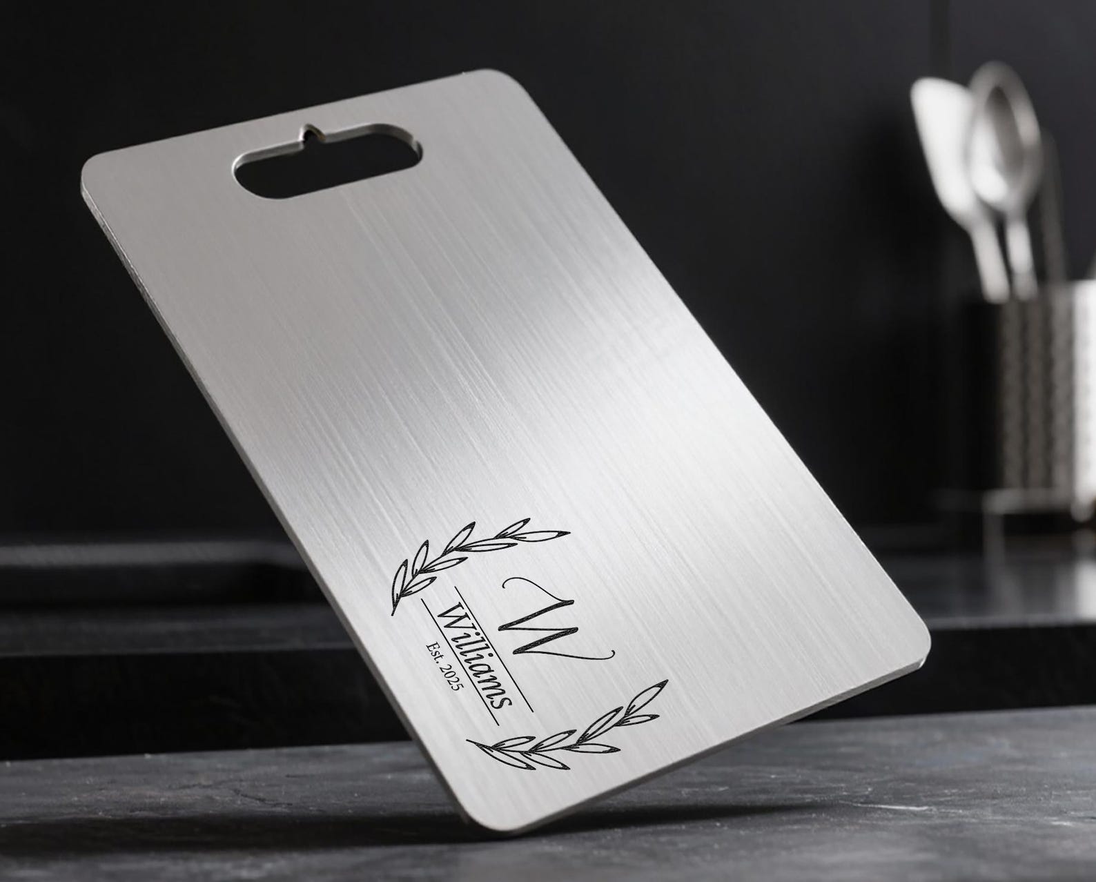 Premium Titanium Stainless Steel Cutting Board - Customized Name Christmas Gift - Anniversary Gifted Cutting Board - Personalities Gifts - Large