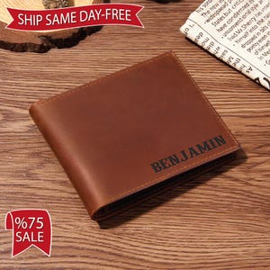 Regalo para papá grabado, billetera para hombre, billetera con monograma personalizado, billetera hecha a mano personalizada, billetera grabada, regalo para él, regalo para padrinos de boda