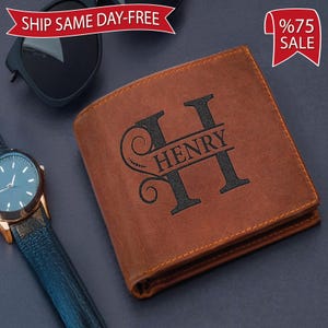 Cartera de cuero personalizada para papá, billetera con nombre personalizado, regalo con monograma para él, regalo del Día del Padre, billetera grabada para hombre, calidad premium