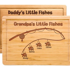 Custom Daddy Fishing Gift, Grandpa&#39;s Birthday Gift, Rodfather Board, Personalized Wooden Fisherman Cutting Board for Grandpa, Gift from Kids