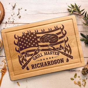Grill Master Cutting Board for Dad Griller, Personalized Father&#39;s Day Gift for Him, BBQ Gift for Men&#39;s Birthday, Grilling Gift for Men