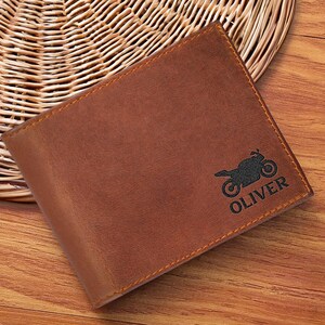 Cartera de cuero personalizada, cartera de cuero genuino grabada, regalo de aniversario para él, hombre, padre, papá, esposo, novio