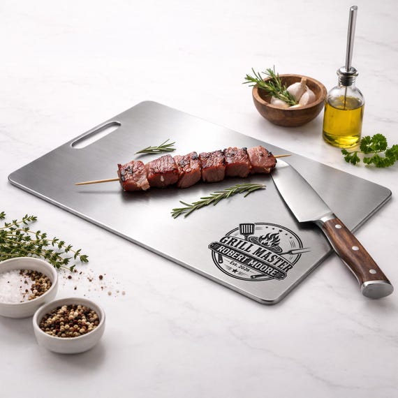 Customized Grilling Titanium Cutting Board, Personalized BBQ Metal Chopping Board, Birthday Gifts for Dad Grandpa Men