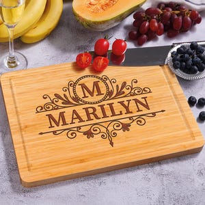 Personalized Bamboo Cutting Board, Custom Name Walnut Cutting Board with Family Name, Newlywed Couple Gifts, Custom Engraved Kitchen Board