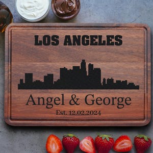 Custom City Skylines Engraved Cutting Board, Modern City Home Decor for Housewarming or Wedding Gift, Christmas Family Gift, Butcher Block