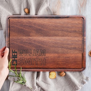 Personalized Wooden Chef Cutting Board, Custom Serving Board Gift, Engraved Chef Charcuterie Board, Kitchen Seasonal Decor, Unique Chef Gift