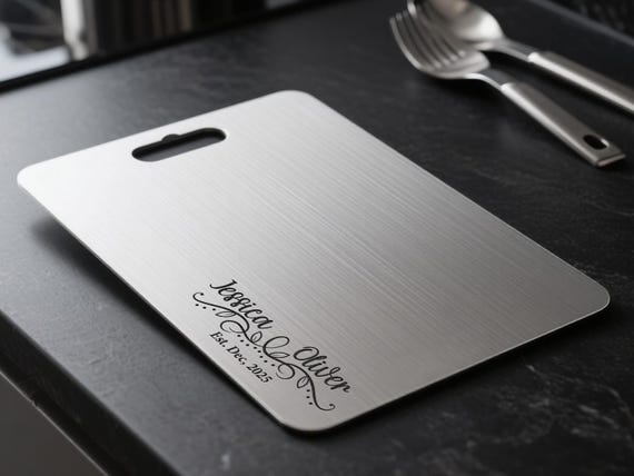 Pure Titanium Stainless Steel Cutting Board - Customized Anniversary Gift - Engraved Kitchen Decor - Double Sided Nonstick - Couple Present