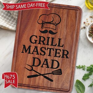 Personalized Grill Master Dad Cutting Board, Personalized Gift for Grandpa, Father&#39;s Day Kitchen Gift, Custom Bamboo Board for Him