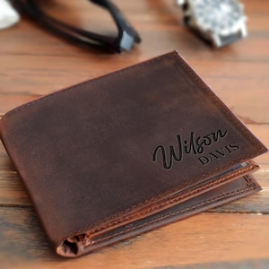 Cartera de cuero personalizada para hombre, regalo para aniversario, graduación, papá, novio, él, esposo, padre, billetera personalizada grabada a mano